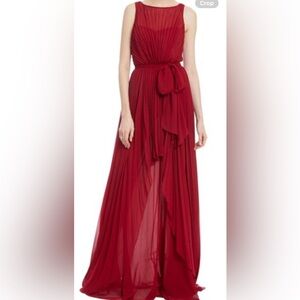 $895 Badgley Mischka Red Pleated Georgette Gown Dress Size 8